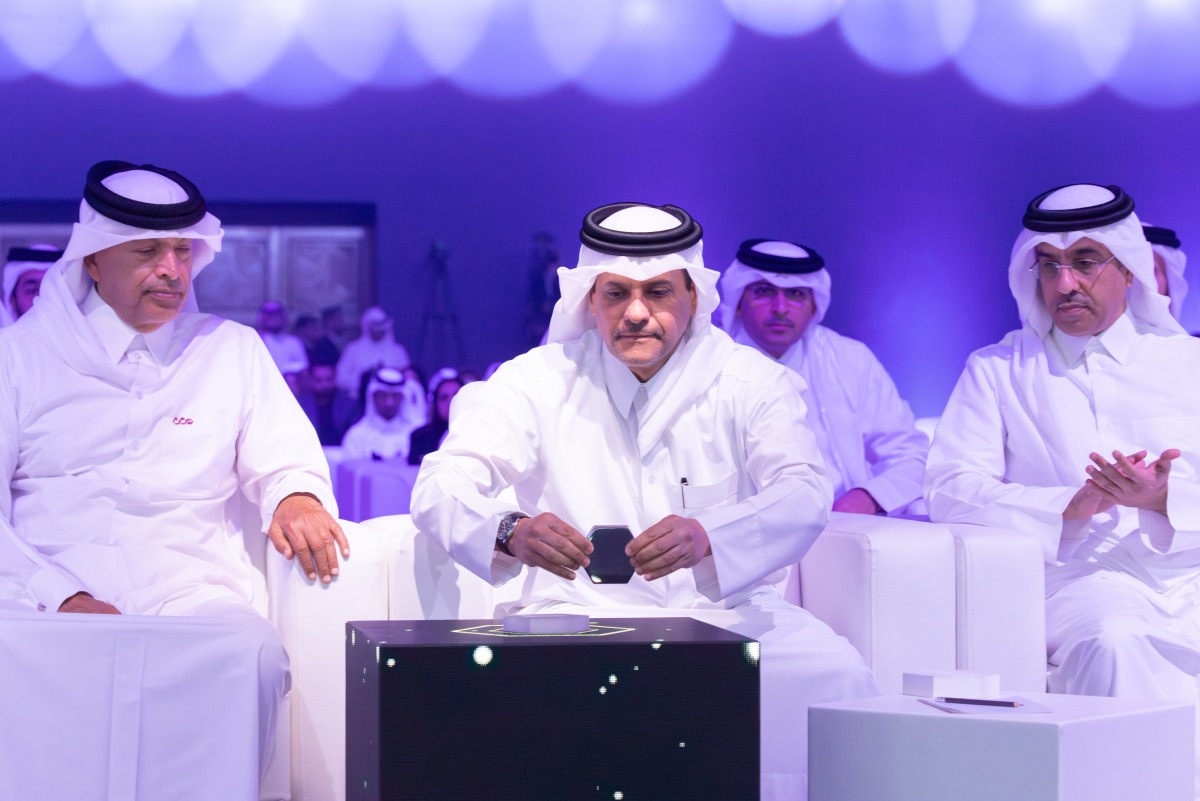 Speaker of the Shura Council H E Hassan bin Abdullah Al Ghanim, Deputy Prime Minister and Minister of State for Defense Affairs H E Sheikh Saoud bin Abdulrahman bin Hassan bin Ali Al Thani and Minister of Labour H E Dr. Ali bin Smaikh Al Marri at the inauguration of the  2026 Qatar Nationalisation Award for the Private Sector.