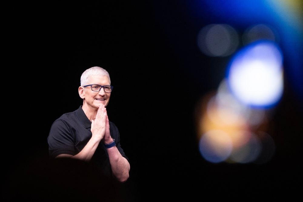 (Files) Apple CEO Tim Cook speaks during Apple's 