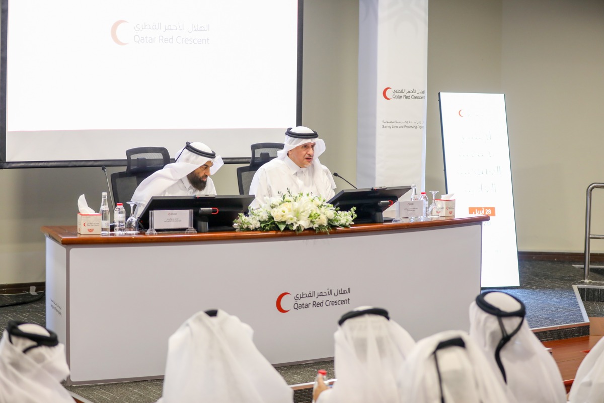 President of QRCS Yousef bin Ali Al-Khater speaking at the event.