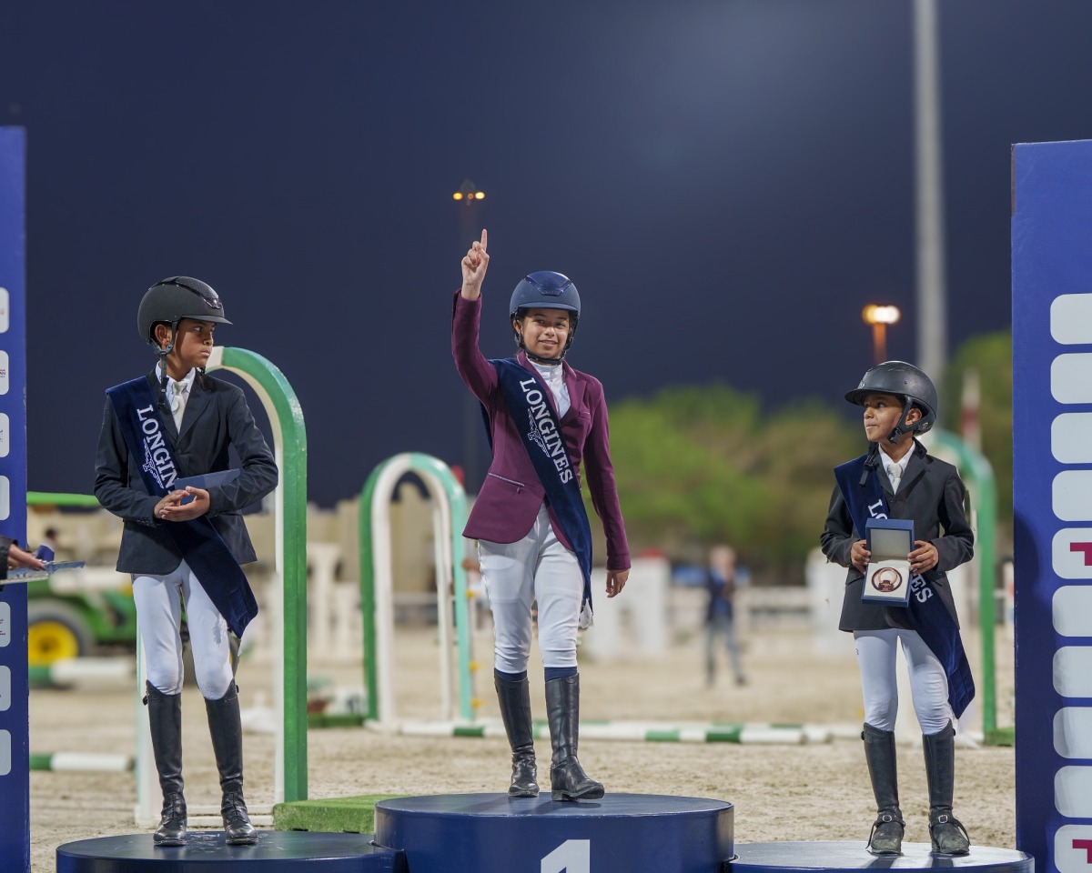 Salha Khalid Al Obaidli (centre) won the Future Riders Class, followed by Alqaqaa bin Tamim bin Hamad Al Thani (left) and Salman Faisal Al Marri in second and third places respectively.