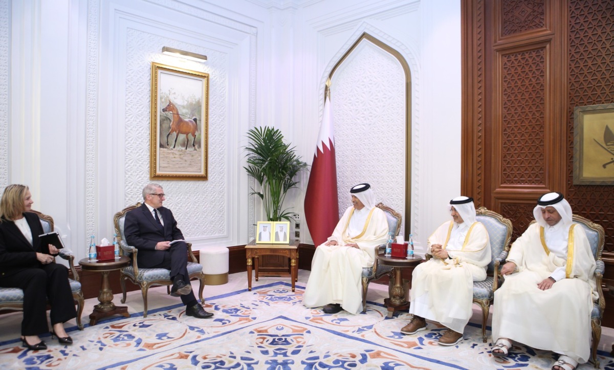 Speaker of the Shura Council H E Hassan bin Abdullah Al Ghanim meeting Ambassador of Finland to Qatar H E Juha Mustonen.