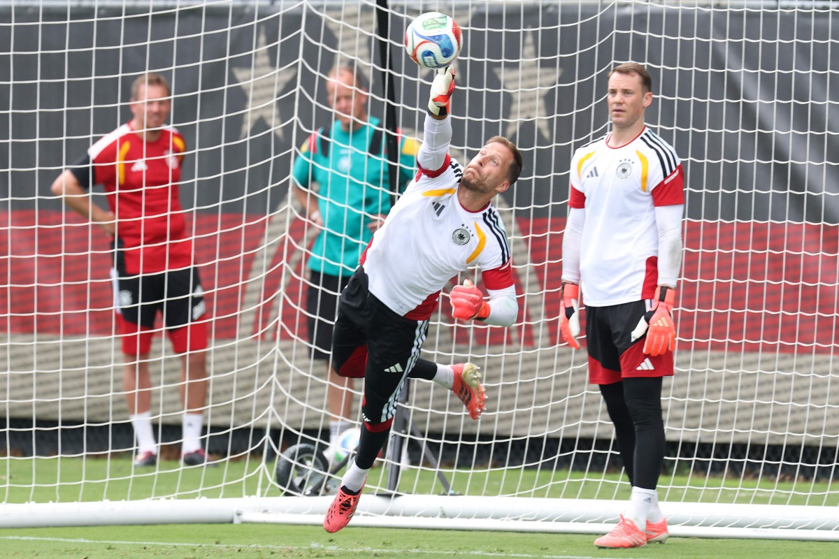 Oliver Baumann of Germany in action during a training session. 
