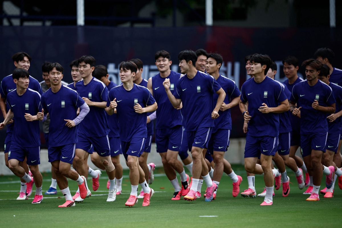 Republic of Korea's players take part in a training session at Chivas Verde Valle in Guadalajara, Mexico on June 17, 2026. (Photo by Ulises RUIZ / AFP)