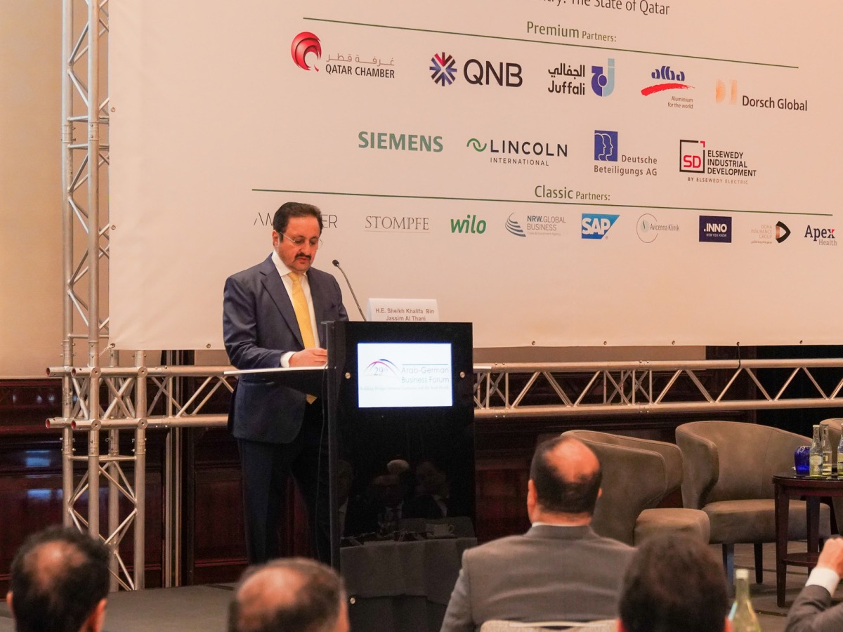 QC Chairman Sheikh Khalifa bin Jassim bin Mohamed Al Thani speaking during the forum.