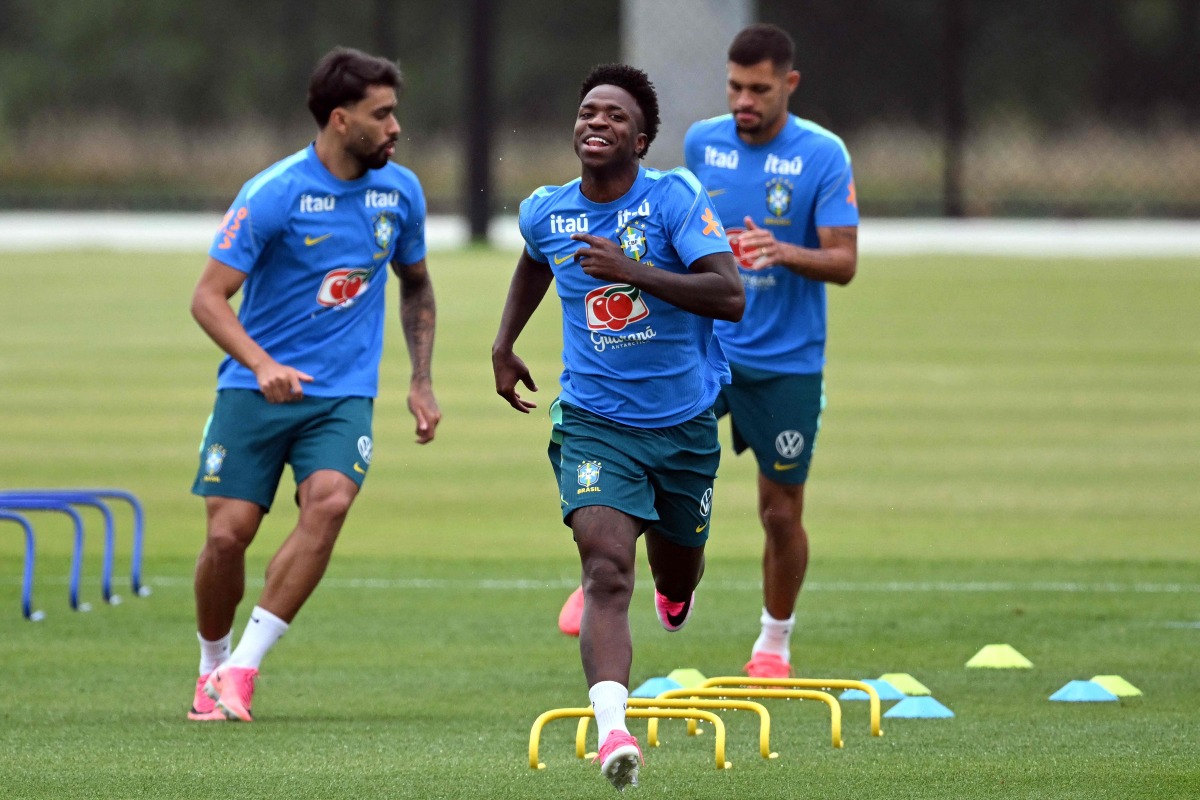 Brazil’s Vinicius Junior takes part in a team’s training session in Morristown, New Jersey. 