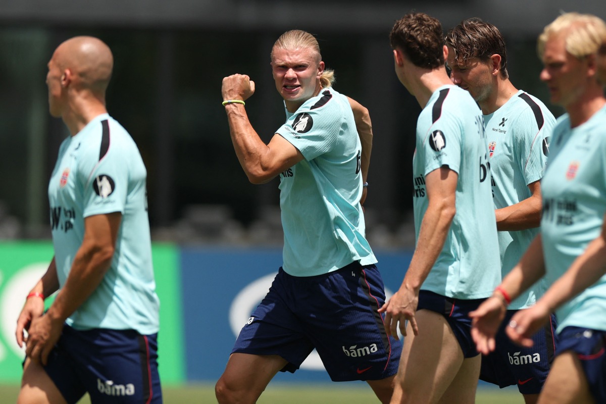 Norway's forward #09 Erling Braut Haaland takes part in a training session at the Inter Miami CF Training Facility in Fort Lauderdale on July 9, 2026, during the 2026 World Cup football tournament. (Photo by PATRICIA DE MELO MOREIRA / AFP)
