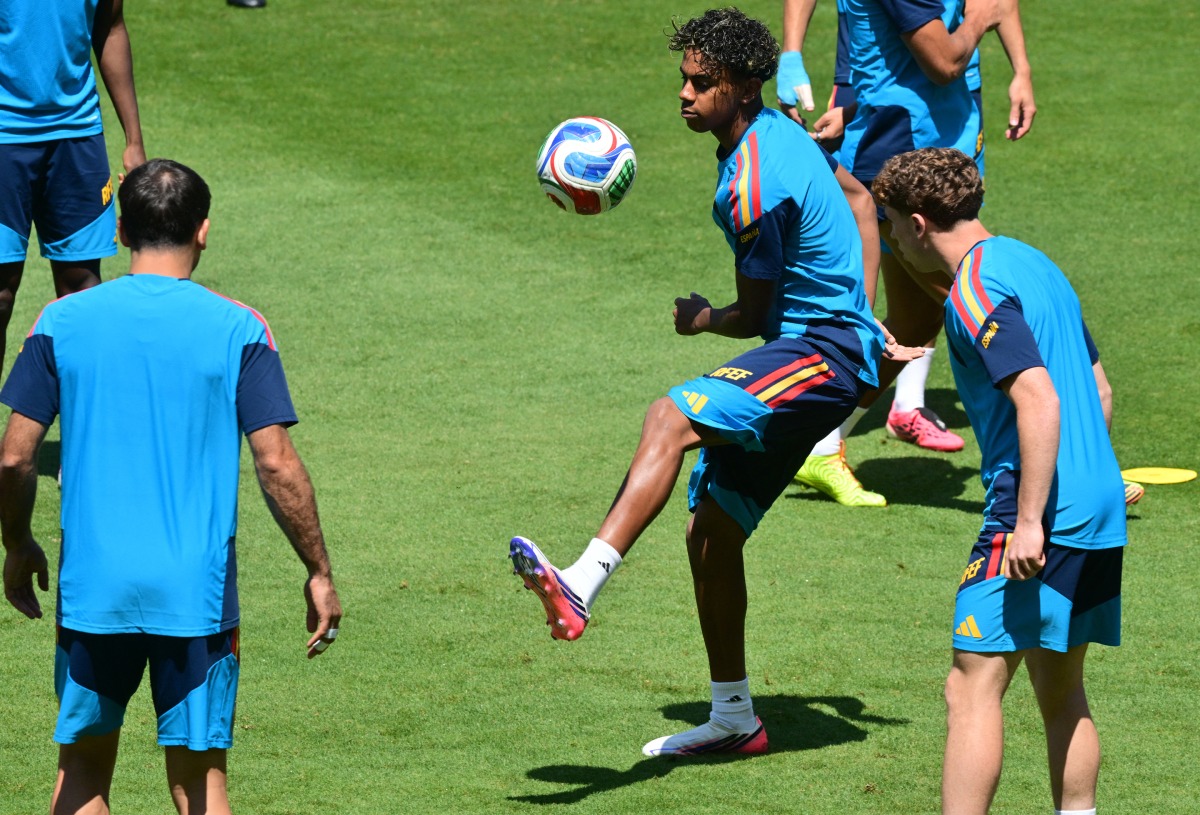 Spain’s Lamine Yamal takes part in a training session in Carson, California, yesterday. 