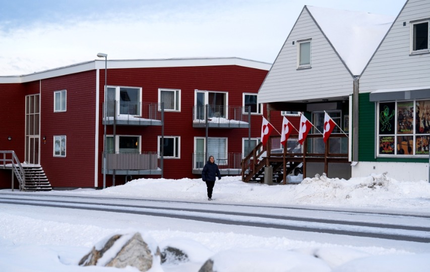 Greenlandic flags fixed on a building in Nuuk, Greenland. AFP file photo.