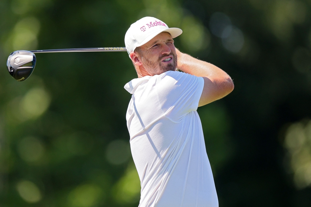 Wyndham Clark of the United States plays his shot from the eighth tee during the second round of the BMW Championship 2026 at Bellerive Country Club on August 21, 2026 in St Louis, Missouri. (Photo by Alex Slitz / AFP)