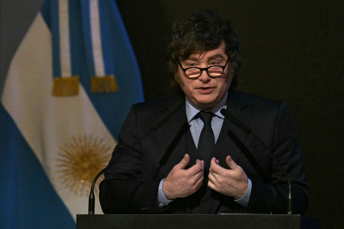 Argentina's President Javier Milei delivers a speech during the Americas Society/Council of the Americas 