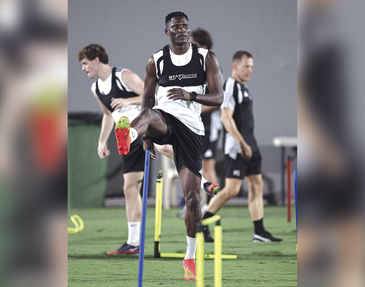 Al Arabi’s Michael Olunga takes part in team’s training session. 