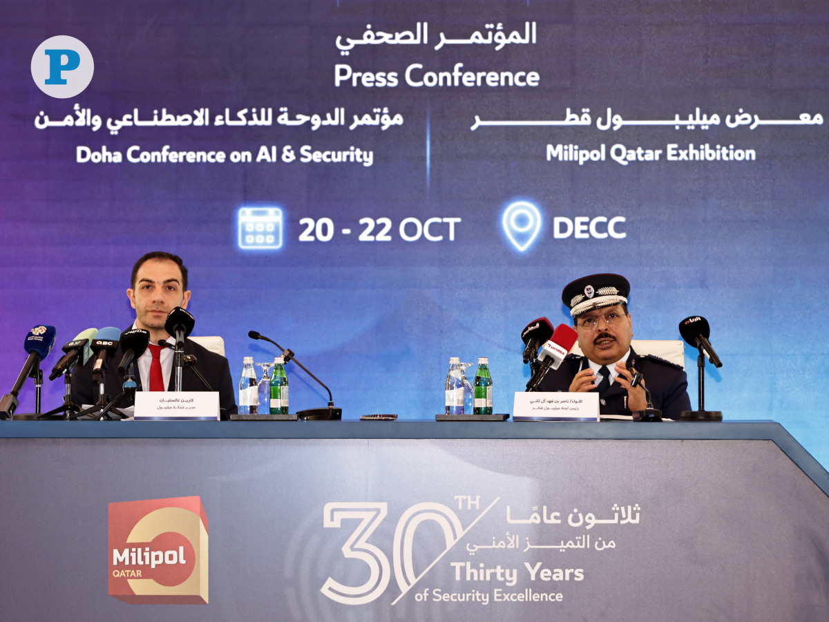 Chairman of the Milipol Qatar Committee Major General Nasser bin Fahad Al Thani (right) and Director of the Milipol Network, Karen Galstyan during a press conference yesterday. Pic: Salim Matramkot/The Peninsula 
