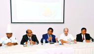 FROM LEFT: Chef Darsha Fernando; Food and Beverage Manager Thomas Philip; Acting General Manager Kumudu Fonseka; Executive Chef Lahcen Bimadarne; Director, Sales and Marketing, Gabriel Fernandes, during the press conference yesterday. Pic: Kammutty VP / T