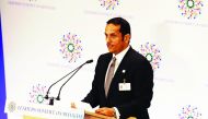Foreign Minister H E Sheikh Mohamed bin Abdulrahman Al Thani addressing a summit on refugees, in New York. 