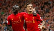 Liverpool's Philippe Coutinho celebrates scoring their fourth goal with Sadio Mane. Reuters / Andrew Boyers