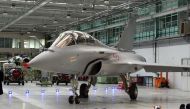 French-made Dassault Rafale jet fighter at an assembly hanger in Merignac, southwestern France. (AFP / Jean-Pierre MULLER)