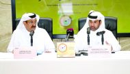 Katara General Manager Dr. Khalid bin Ibrahim Al Sulaiti (right) and Qatari Engineer Essa S R Al Kuwari at the launch of the calendar at Katara yesterday.