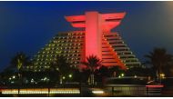 The Doha Sheraton Hotel lit in red to mark World Heart Day yesterday.