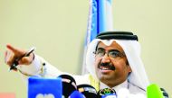 Minister of Energy and Industry, H E Dr Mohammed bin Saleh Al Sada addressing the media after an Opec meeting in Algiers.