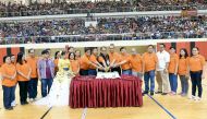 Philippine Ambassador Wilfredo C Santos, BOT Chairman Gerardo P Macasa Jr. and PSD Principal Alexander S Acosta cutting the cake, along with school and embassy officials, at the annual school field demonstration marking PSD’s 24th Foundation Day yesterday