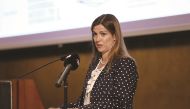 Dr. Anna Paolini, Unesco Representative to the Arab states of the Gulf and Yemen, and Director of Unesco Doha Office, speaking at the event.