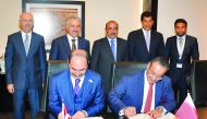 Qatar’s Minister of Transport and Communications H E Jassim bin Saif Al Sulaiti, Turkey’s Minister of Transport, Maritime and Communications Ahmet Arslan and Qatar’s Ambassador to Turkey Salem Mubarak Al-Shafi look on as Chairman of Qatar Postal Services 