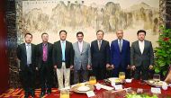 H E Dr Hamad bin Abdulaziz Al Kawari, Cultural Adviser at the Emiri Diwan and Qatar’s candidate to the post of Director General of the United Nations Educational, Scientific and Cultural Organization (Unesco) with Chinese officials in Beijing.