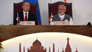 Russia's President Vladimir Putin (L) and Prime Minister Narendra Modi look on during the exchange of agreements and joint press statements ceremony during the Indo-Russia Annual Summit at Taj Exotica hotel in Goa on October 15, 2016. AFP / Prakash Singh 
