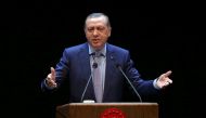 (File Photo) Turkish President Recep Tayyip Erdogan delivers a speech during the draw ceremony for judges and public prosecutors at the Bestepe National Congress And Culture Center in Ankara, Turkey on October 12, 2016. ( Evrim Ayd?n - Anadolu Agency )