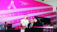 From Left: Thomas Fehlbier, General Manager, Banana Island Resort Doha, Dr Hadi Mohamed Abu Rasheed, Health Educator at the Qatar Cancer Society, and Asma Al Hamadi, media personality and Ambassador of Qatar Cancer Society, jointly inaugurating the Breast