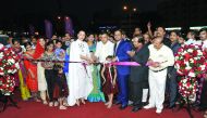 Arab female sporting icon Nada Zeidan cutting a ceremonial ribbon to mark the opening of the Malabar Gold and Diamonds’ renovated showroom at Al Watan Center along with R K Singh, Deputy Chief of Mission at Indian Embassy, Shamlal Ahamed M P, Managing Dir