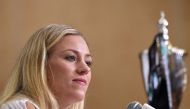 Angelique Kerber of Germany attends a press conference prior to the WTA Finals at Marina Bay Sands in Singapore on October 22, 2016. / AFP / ROSLAN RAHMAN
