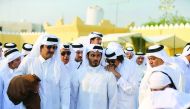 Emir H H Sheikh Tamim bin Hamad Al Thani and Father Emir H H Sheikh Hamad bin Khalifa Al Thani during the funeral