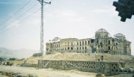 Darul Aman Palace' northern elevation showing the shelling-damage inflicted during the fighting for Kabul after Soviet withdrawal. (ArminWenger / Wikimedia Commons) 
