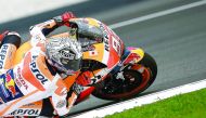 Repsol Honda Team’s Spanish rider Marc Marquez in action during the first practice session of the 2016 Malaysian MotoGP at the Sepang International Circuit yesterday.
