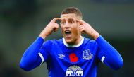 Everton midfielder Ross Barkley celebrates after scoring a goal against West Ham United during the English Premier League match at Goodison Park in Liverpool, northwest England, yesterday.