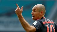 Bayern Munich's Arjen Robben gestures during the match. REUTERS/Michaela Rehle