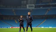Barcelona's coach Luis Enrique takes part in a training session at the Etihad stadium in Manchester, northern England on October 31, 2016 on the eve of their Champions league match against Manchester City. AFP / OLI SCARFF
