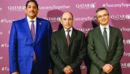Qatar Airways Group Chief Executive Akbar Al Baker (centre) with Abdul Aziz bin Ahmed Al Malki, Qatar’s Ambassador to Italy, and Marco Rigotti, Chairman of Meridiana Fly, at the event.