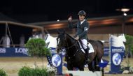 Rolf-Goran Bengtsson of Sweden celebrates after winning Longines Global Champions Tour of Doha, Qatar November 5, 2016. Reuters/Naseem Zeitoon