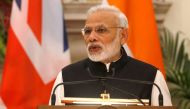 India's Prime Minister Narendra Modi reads a joint statement with his British counterpart Theresa May (unseen) at Hyderabad House in New Delhi, India, November 7, 2016. REUTERS/Adnan Abidi

