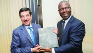 HE Dr Hamad bin Abdulaziz Al Kawari (left) meets with Foreign Minister of Ivory Coast Abdallah Albert Toikeusse.