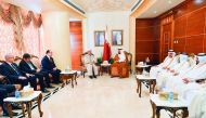 Minister of Awqaf and Islamic Affairs H E Dr Ghaith bin Mubarak Al Kuwari and Qatari officials with the head of the Turkish Department for Religious Affairs, Mohamed Gormaz, and his accompanying delegation in Doha yesterday.