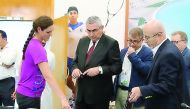 Professor Erdener is briefed on 'Be an Athlete' programme.