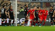 Players of RB Leipzig celebrate scoring a goal during the Bundesliga football match between Bayer Leverkusen and RB Leipzig at the BayArena Stadium in Leverkusen, Germany on November 18, 2016. ( Ina Fassbender - Anadolu Agency )