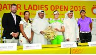 FROM LEFT: Tournament Director and Technical Manager Michael Wood, LER Professional Maha Haddioui, General Secretary of the Qatar Golf Association Fahad Nasser Al Naimi, LER Professional Georgia Hall, Executive Director Mohammed Faisal Al Naimi and  LER P