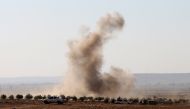 Smoke rises after Free Syrian Army attacked Daesh positions near Daesh controlled Bab district during the 