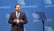Saad Hariri, former Prime Minister of Lebanon and the leader of the Future Movement party, delivers a speech during the 