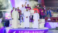 Qatar’s Strongest Man 2016 Champion Fahad Al-Haddad along with other Qatari participants and AZF officials during the award ceremony.
