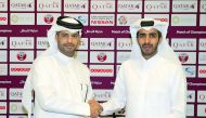 Nasser Al Khater, CEO of the Organising Committee and Salem Ghanem Al Kubaisi, Chief Corporate Services Officer of Katara Hospitality during the sponsorship signing ceremony in Doha yesterday.
